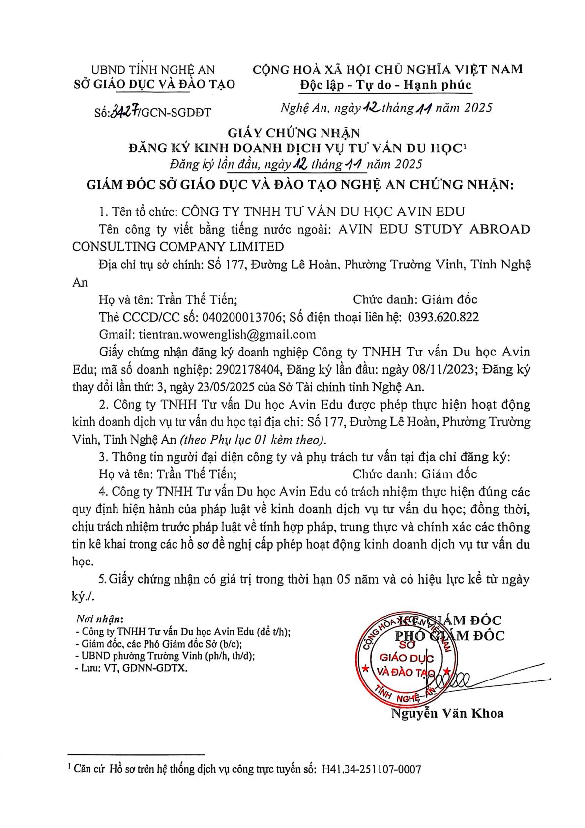 Giấy phép hoạt động tư vấn du học