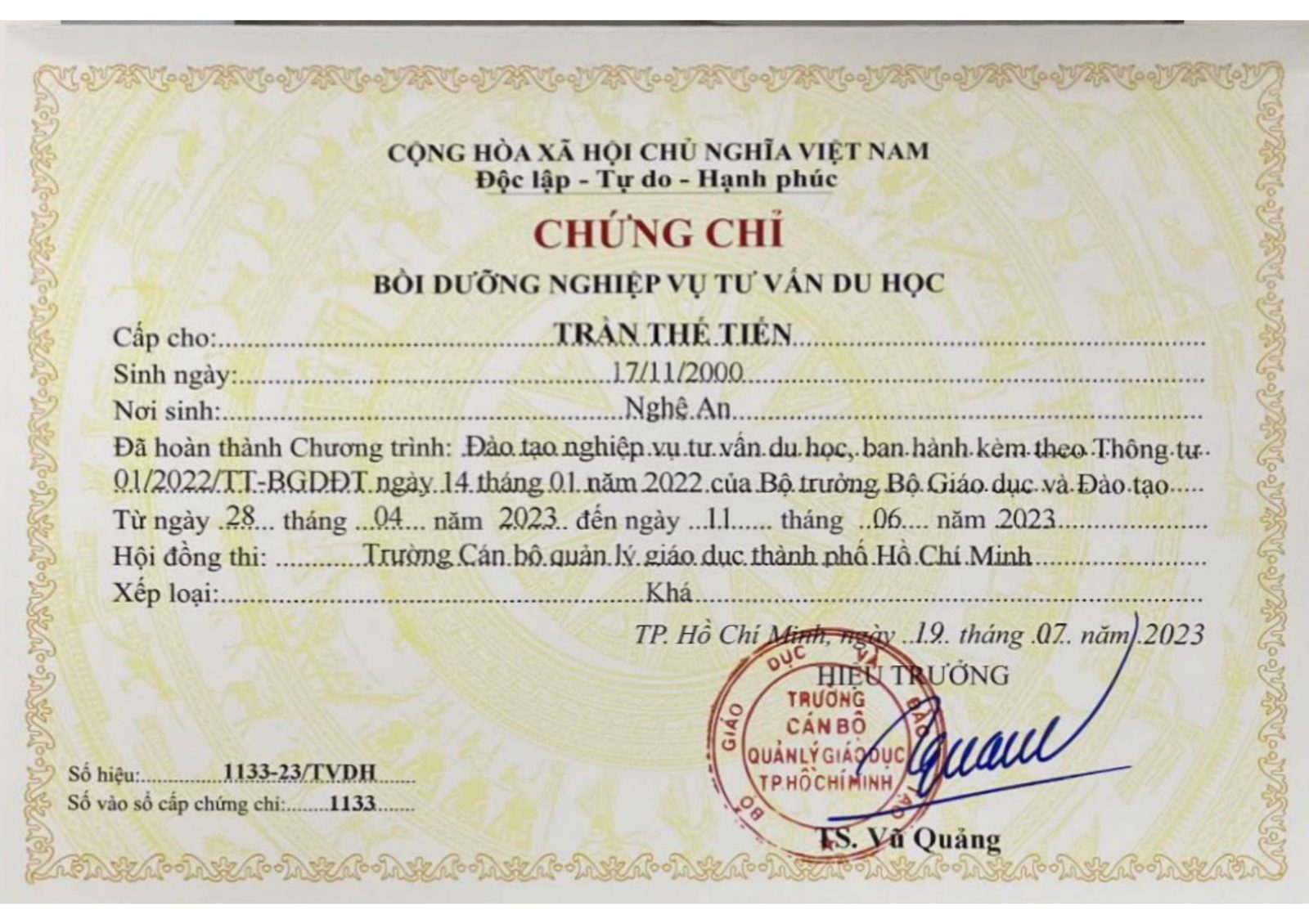 Chứng chỉ nghiệp vụ tư vấn du học